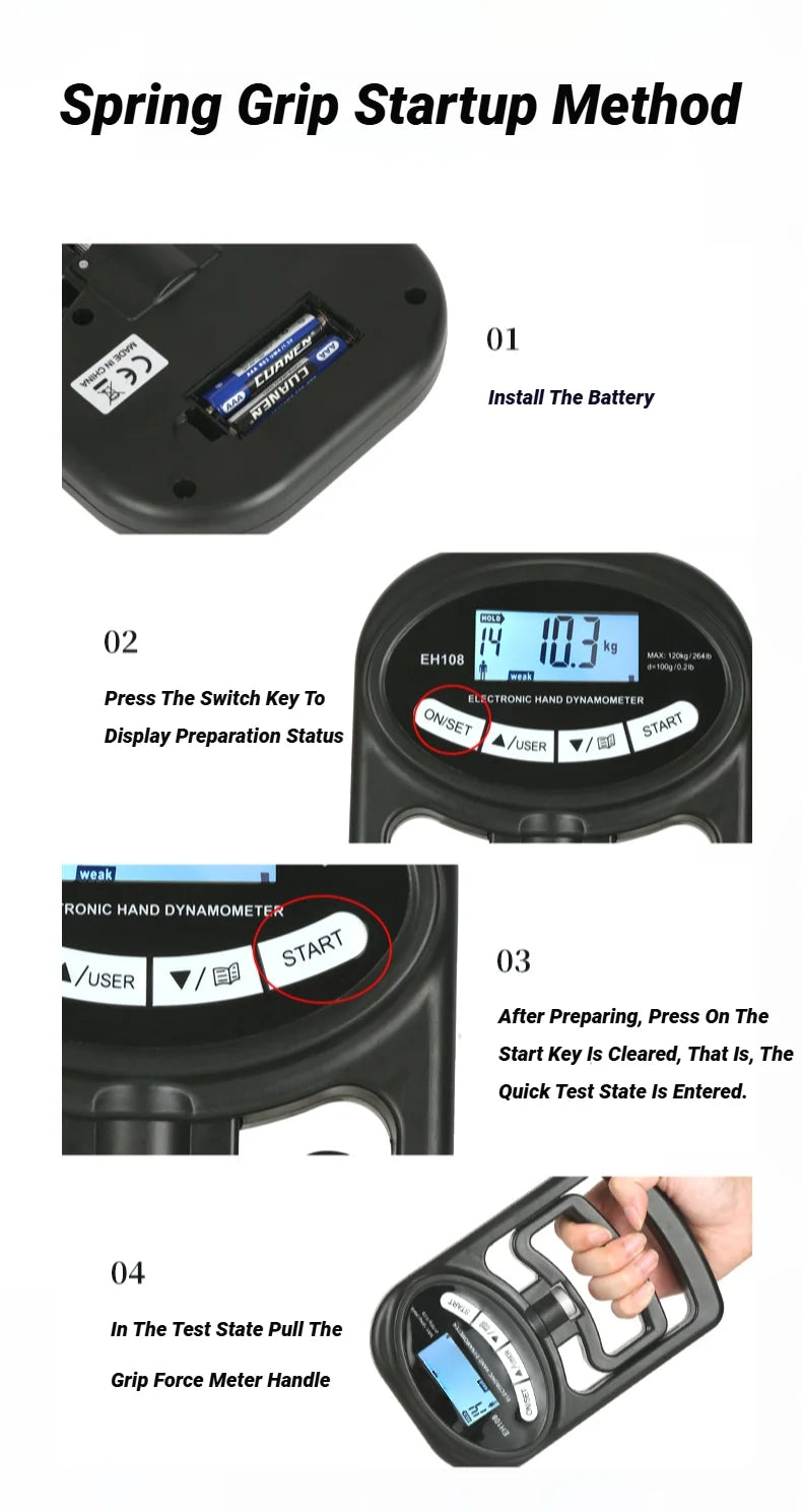 Digital Grip Strength Meter - Massures - 265Lbs / 120Kg